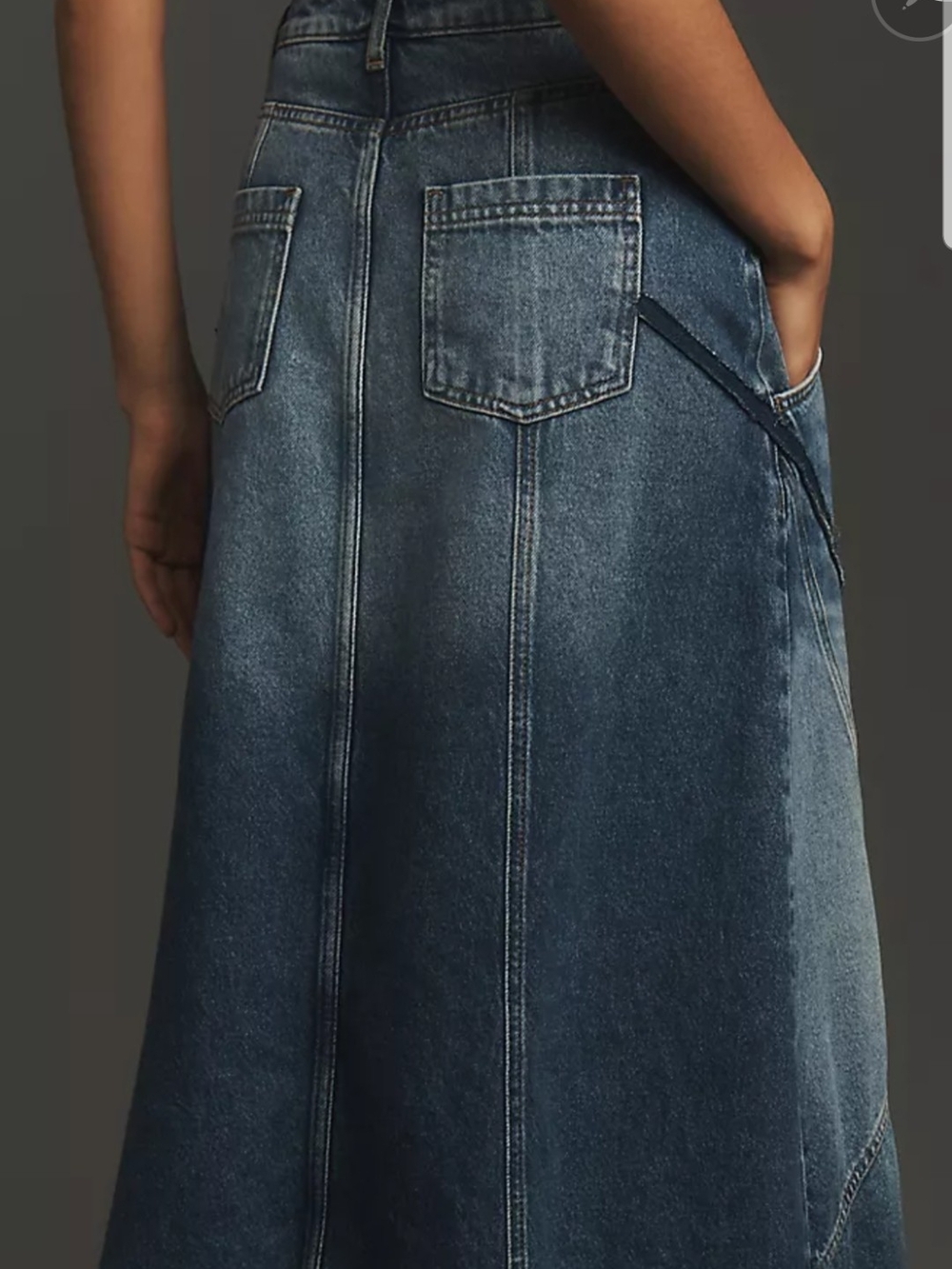 Pilcro Indigo Patchwork Denim Maxi Skirt with Front Slit - Picture 4 of 6